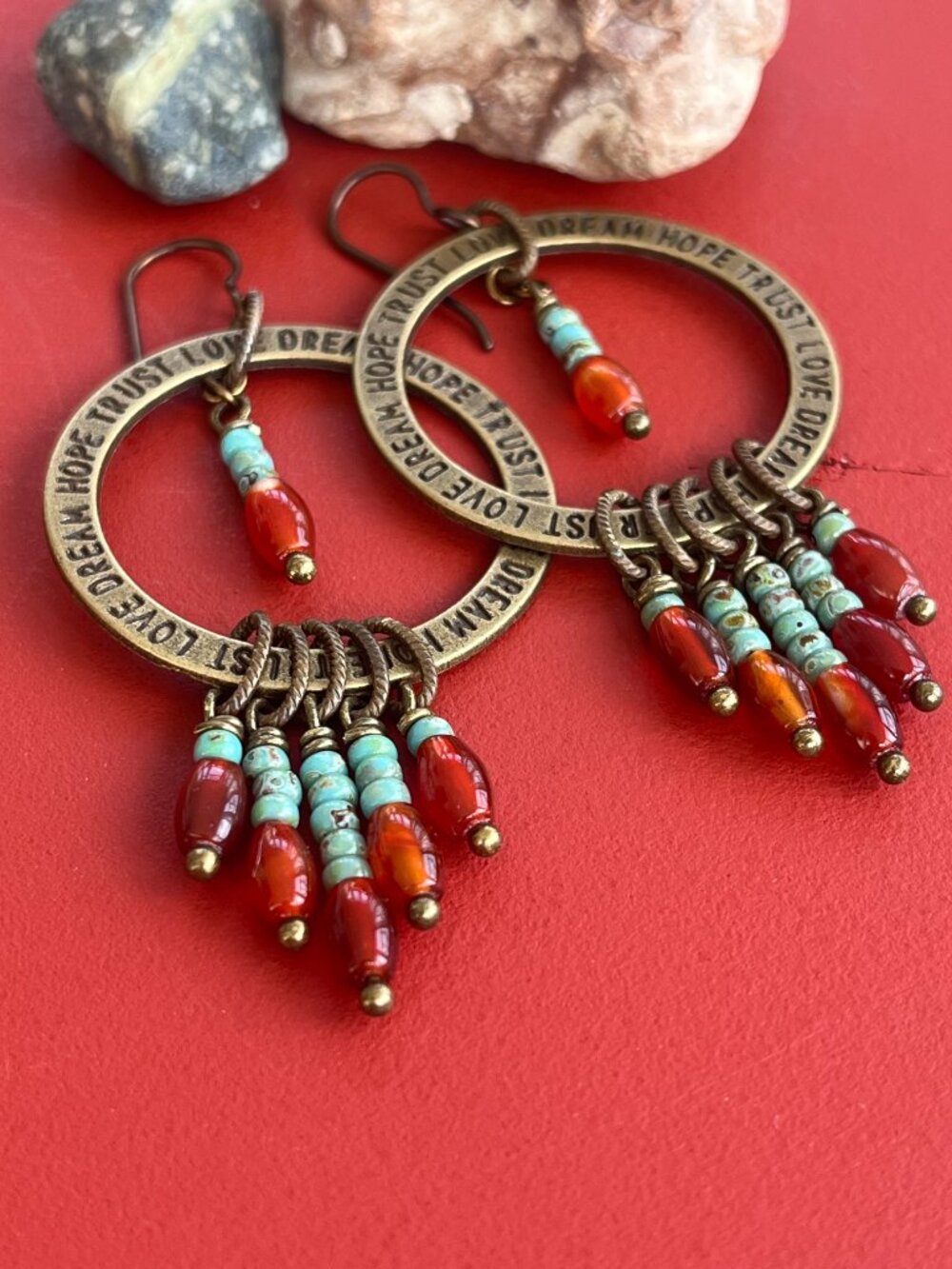 Carnelian and Turquoise Picasso Dangle Earrings | Southwestern | Inspirational - Picture 5 of 8